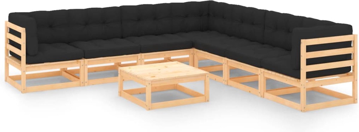 Massief grenenhouten loungeset met kussens - Tuinset in natuurlijke tinten