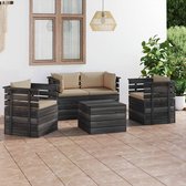 The Living Store Pallet loungeset - houten tuinmeubelset - grenenhout - modulair design - beige kussens