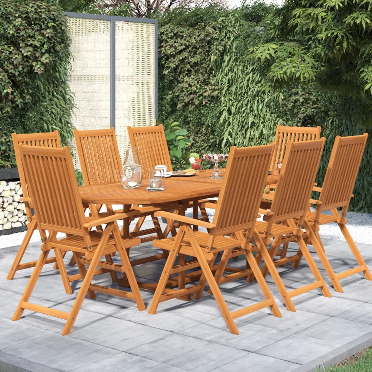 The Living Store 9-delige Tuinset massief acaciahout - Tuinmeubels - Acacia Hout - Buitentafel - Eetkamerset - Terrasmeubilair