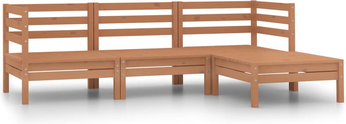 The Living Store 4-delige Loungeset massief grenenhout honingbruin - Loungebank - Lounge Set - Tuinmeubles - Buitendecor - Hout