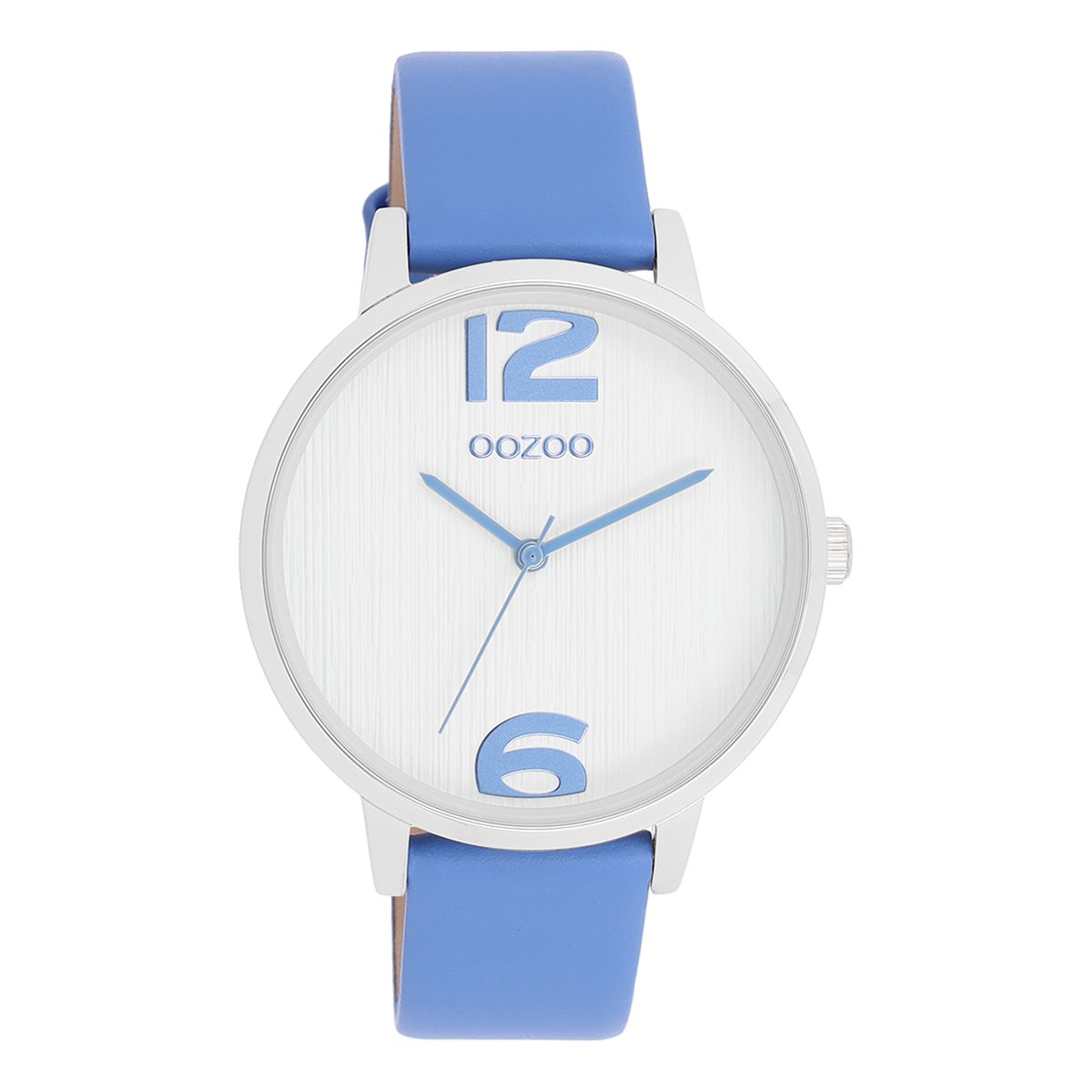 OOZOO Timepieces - Zilverkleurige OOZOO horloge met mineraal blauwe leren band - C11235