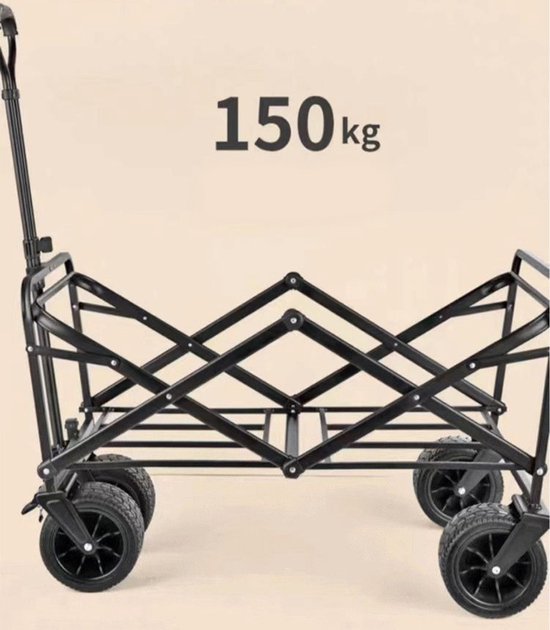 Bolderkar - 8 inch - Inklapbaar - Handkar - Transportkar - Gereedschapskar - Met verstelbare handgreep - Draagvermogen 150 kg - Inhoud 150 L - Zwart van Opvouwbare Bolderkar — afbeelding 3