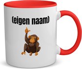 Akyol - aap met eigen naam koffiemok - theemok - rood - Aap - apen liefhebbers - mok met eigen naam - leuk cadeau voor iemand die houdt van apen - cadeau - kado - 350 ML inhoud