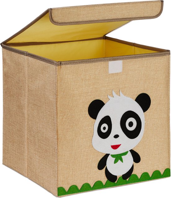 Relaxdays opbergmand kinderkamer, dino, stof, kinderen, opvouwbaar, HBD: 33 x 33 x 33 cm, speelgoedmand, beige/blauw