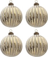 HAES DECO - Kerstballen Set van 4 - Formaat (4) Ø 8x8 cm - Kleur Goudkleurig - Materiaal Glas - Kerstversiering, Kerstdecoratie, Decoratie Hanger, Kerstboomversiering
