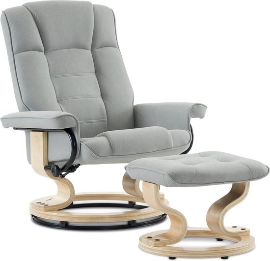 Mara Luxe Relaxstoel - 360 Graden Draaibaar - Ligfunctie - Met Kruk - Lichtgrijs - 75 x 77 x 103 cm