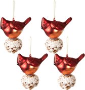 HAES DECO - Kerstbal - Formaat (4) 11x6x11 cm - Kleur Rood - Materiaal Glas - Kerstversiering, Kerstdecoratie, Decoratie Hanger, Kerstboomversiering