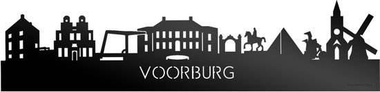 Skyline Voorburg Zwart Glanzend - 120 cm - Woondecoratie - Wanddecoratie - Meer steden beschikbaar - Woonkamer idee - City Art - Steden kunst - Cadeau voor hem - Cadeau voor haar - Jubileum - Trouwerij - WoodWideCities