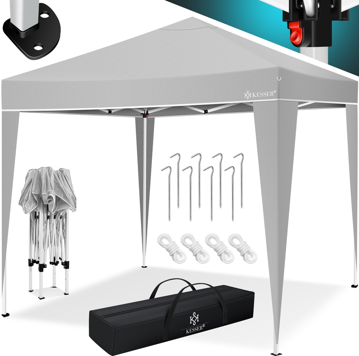 KESSER® Partytent 3x3m Paviljoen Easy Up - Feesttent met Draagtas Waterdicht Opvouwbaar - Grijs