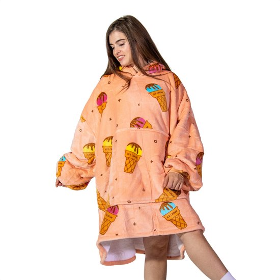 Comfies® Draagbare Deken - Hoodie Blanket huggle - Oversized - Oodie - Fleece Sherpa - Hoge kwaliteit- Plaid cozy snuggie - Ijs Icecream Print - Comfies