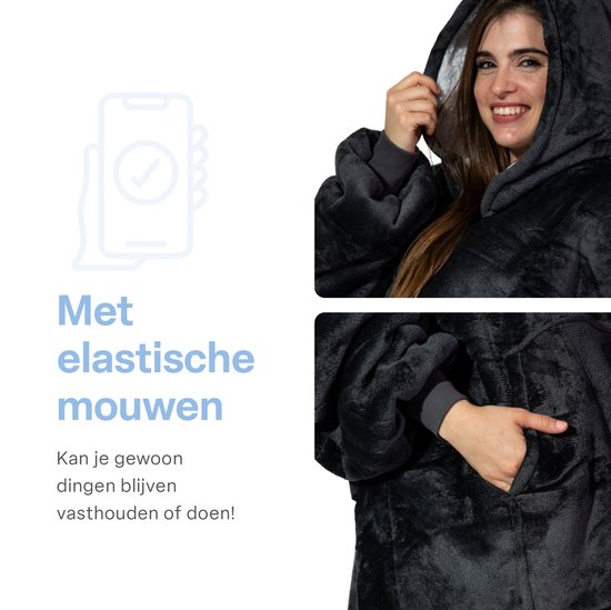 Comfies® Draagbare Deken - Hoodie Blanket huggle - Oversized - Oodie - Fleece Sherpa - Hoge kwaliteit- Plaid cozy snuggie - Grey- Grijs - Comfies