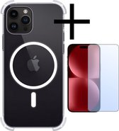 Hoes Geschikt voor iPhone 15 Pro Hoesje Geschikt voor Magsafe Hoesje Cover Shock Proof Case Met Screenprotector - Transparant