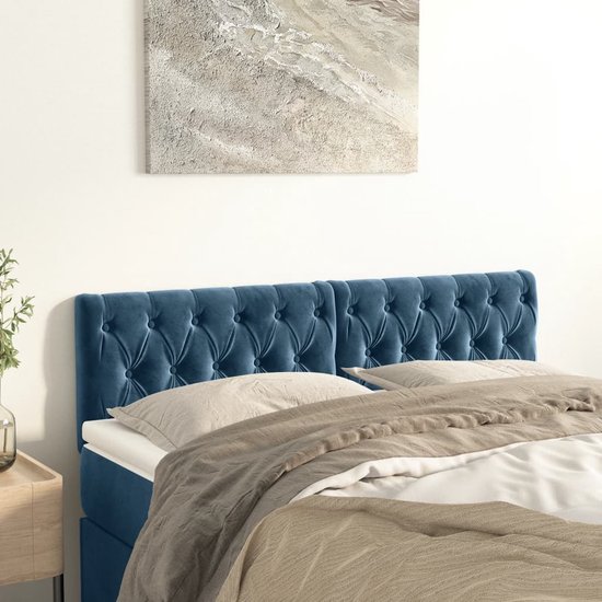 Tête de lit The Living Store Tissu Bleu Foncé - 160 x 7 x 78/88 cm - Ajustable - Matériau luxueux - Pieds robustes - Support confortable - 2 pièces