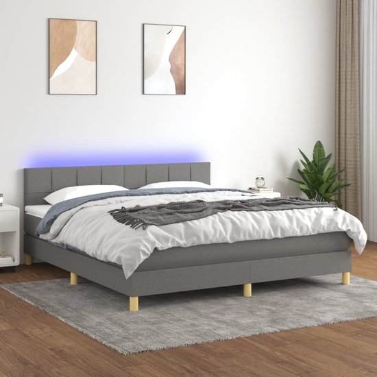 The Living Store Boxspring Donkergrijs LED - 203 x 160 x 78/88 cm - Duurzaam materiaal
