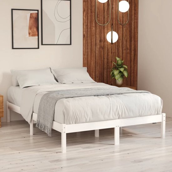 The Living Store Cadre de lit en bois de pin massif blanc 140x200 cm - Lit