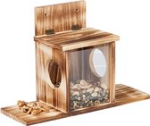 Relaxdays eekhoorn voederhuis - 2 ingangen - houten voedertafel - voederkast met klapdak