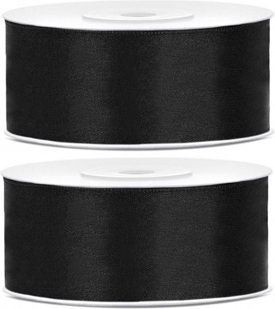 2x Rubans décoratifs en satin noir 25 mm - Rubans décoratifs - Rubans cadeaux - Rubans de décoration