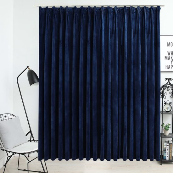The Living Store Fluwelen Gordijn - Donkerblauw - 290 x 245 cm - 100% Polyester