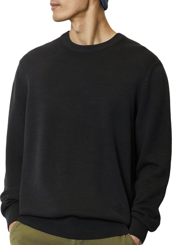 Marc O'Polo regular fit pullover - heren trui katoen met O-hals - zwart (middeldik) - Maat: M