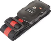 Koffergordel, kruiskofferriem met TSA-cijferslot en adreslabel, standaard bagagestrap, reisaccessoires voor koffers in lichtpunten (zwart + rood)