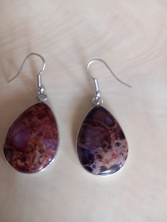 Gemstones-silver oorhangers jaspis aubergine oorbellen druppel steen 2,5 cm lang 925-zilver 8 g per stel