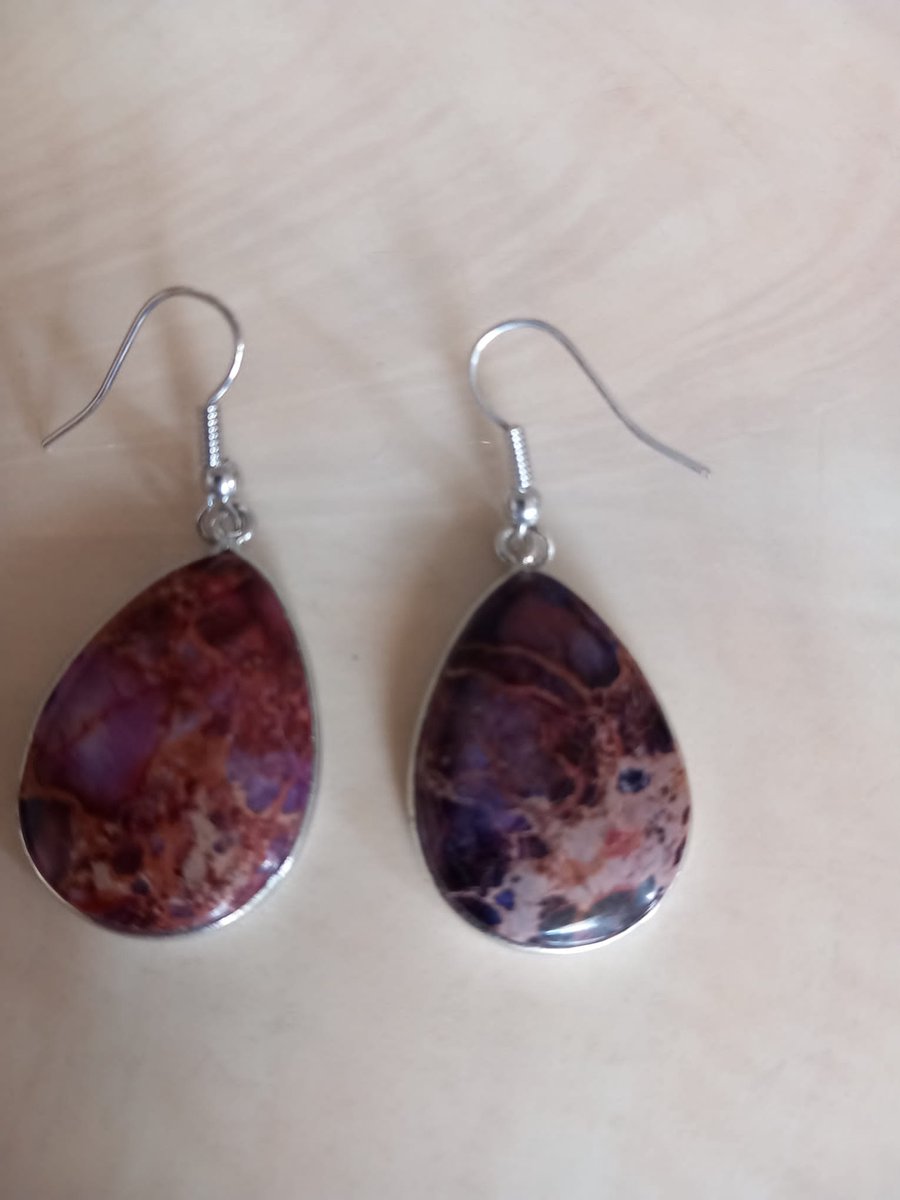 Gemstones-silver oorhangers jaspis aubergine oorbellen druppel steen in 925-zilver