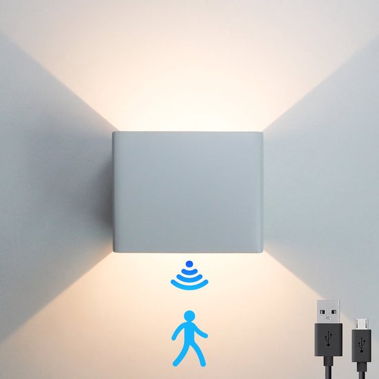 Wandlamp oplaadbaar LED 5Watt WIT PIR sensor - magnetisch - Inclusief USB-C lader