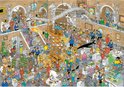 De puzzelafbeelding 'Gallery of Curiosities' van Jan van Haasteren, een 3000 stukjes raadsel met een dinosaurus in een museum.