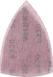 Un tamis abrasif rose et triangulaire avec un motif ondulé.