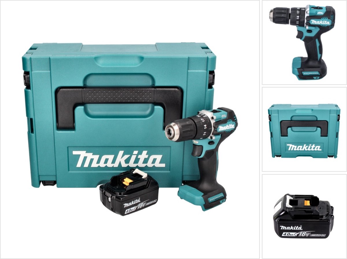 Makita DHP 487 M1J accu klopboormachine 18 V 40 Nm borstelloos + 1x oplaadbare accu 4.0 Ah + Makpac zonder oplader