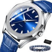 CRRJU® - Horloge Heren - Cadeau voor Man - 42 mm - Blauw Zilver