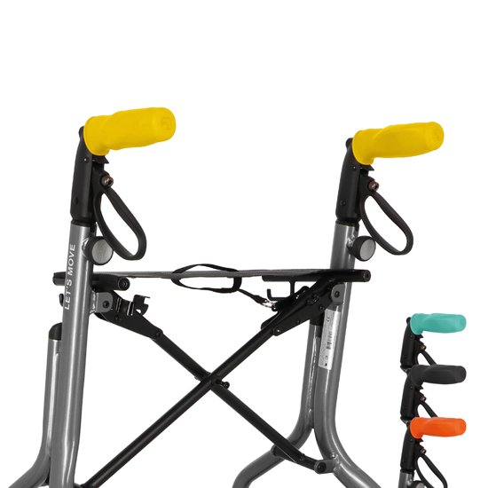 MyRollerSleeve opschuifbare ergonomische / anatomische handvatten voor rollator of rolstoel. Voorkomt pijnlijke handen met gelkussen. Personaliseerbaar: pimp rollator. Geel 21x6,5x9cm