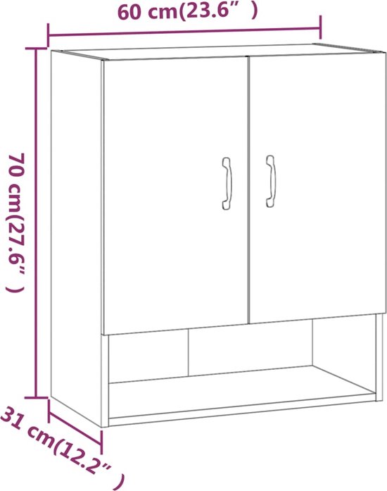 Wandkast 60x31x70 cm bewerkt hout sonoma eikenkleurig kopen? | .nl