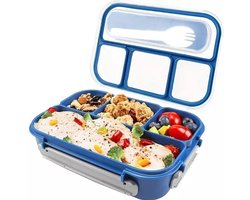 Buxibo - Multifunctionele Lekvrije Bento Box/Doos - Met Compartimenten & Bestek - Picknick/Fruit/Lunch box - Diepvriesbakjes - Vershoudbakjes - Meal Prep - Voedsel Container voor Werk/Kantoor/School - Blauw - 1300ML