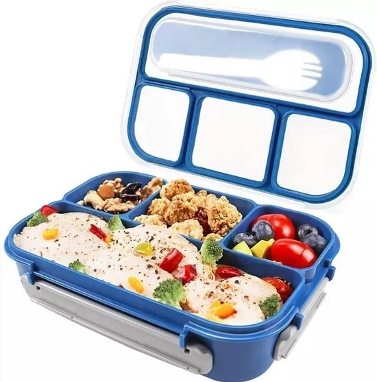  Navaris Bento Box - Adult Lunch Box with 4 Compartments - Leak  Proof Food Container for Kids - Dark Blue