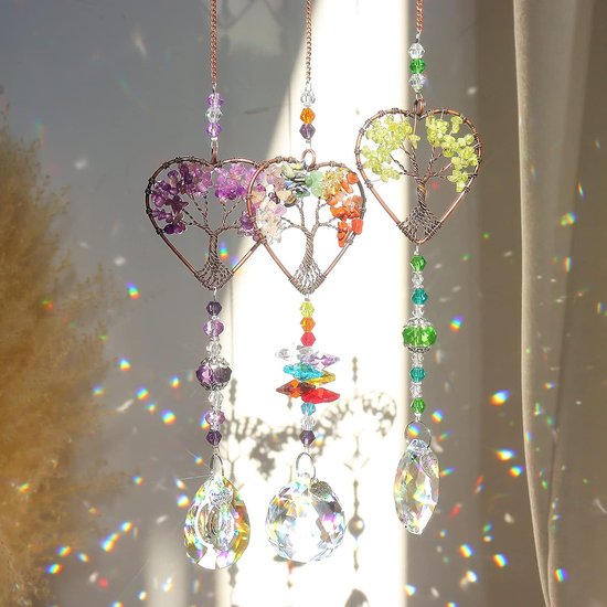 Fenêtres en cristal Suncatcher, 3 pièces décoration pendentif en cristal  arbre de vie