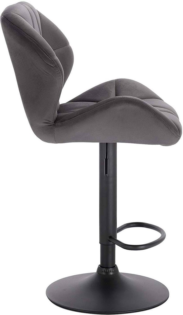 Happyment Barkruk Comfy Grijs - Met rugleuning - Stevig- Velvet - Set van 1 - Keuken - Barstoelen ergonomisch - Verstelbaar in hoogte - Zithoogte 60-82cm
