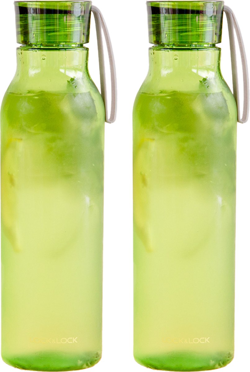 Lock&Lock Waterfles - Drinkfles - 550 ml - Tritan (Copolyester) - Volwassenen en Kinderen - BPA vrij - Lekvrij - Groen - Duurzaam - Set van 2 stuks