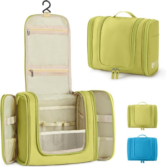 Trousse de toilette de voyage à suspendre, trousse de toilette pliable pour femmes et hommes, trousse de Maquillage avec poignée de transport et crochet, plusieurs compartiments, adaptée aux courts voyages, aux sorties et au camping (vert herbe)