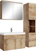 Badplaats Set de Meubles de Salle de Bain Paso 80 cm x 40 cm - Chêne Chêne - Meuble de salle de bain avec armoire à miroir et armoire latérale