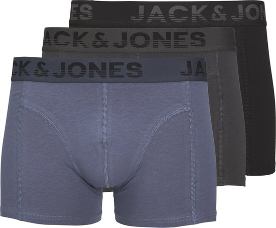 JACK & JONES Jacshade solid trunks (3-pack) - heren boxers normale lengte - zwart en jeansblauw - Maat: S