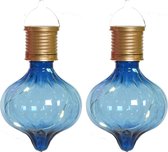 Lampe à suspension solaire Lumineo LED - 2x - Marrakech - bleu cobalt - plastique - D8 x H12 cm