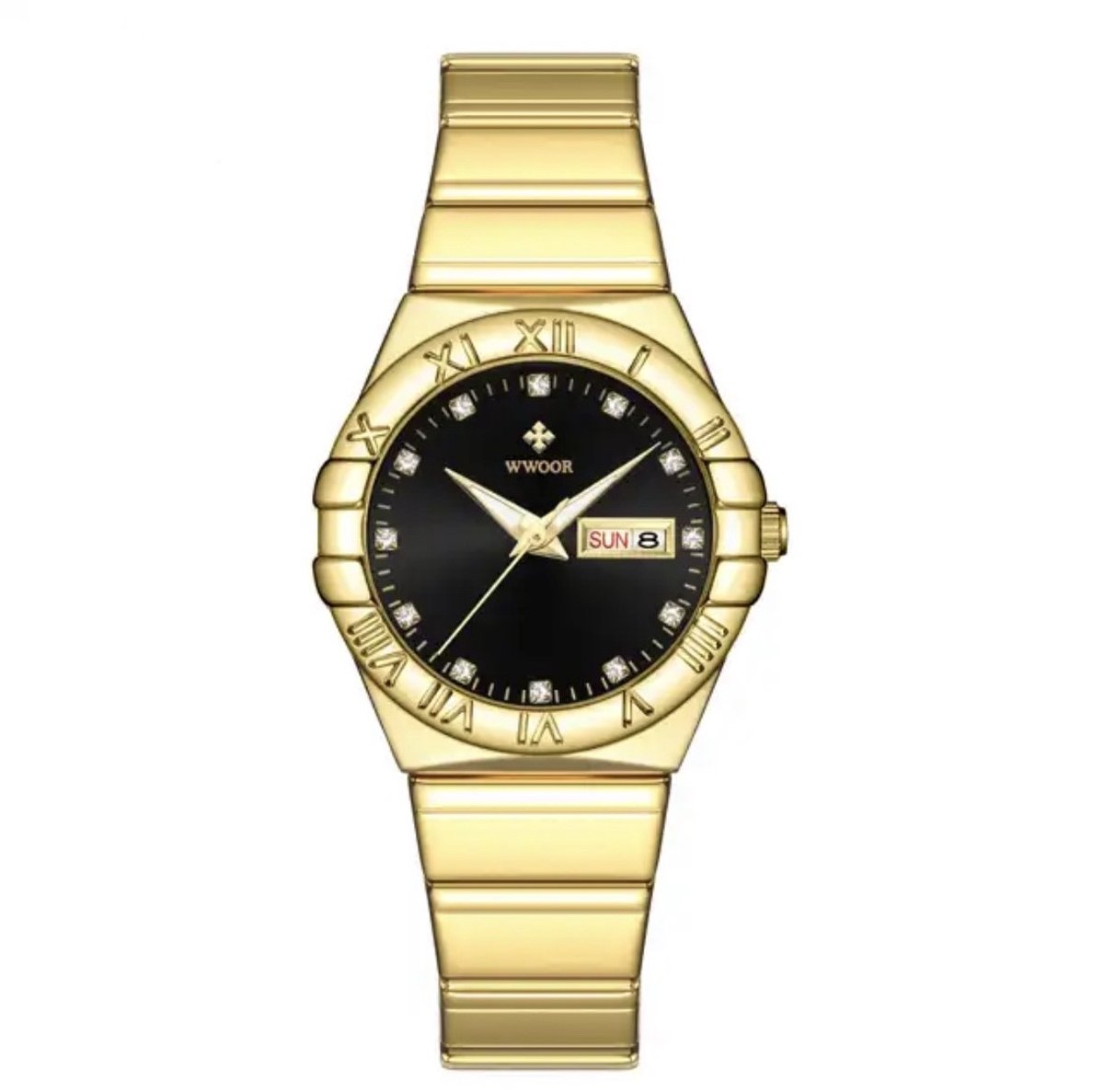 Borasi Majestueus Horloge | GoudZwart | 30 M Waterproof | 5 Kleuren | Dag en Datum Aanduiding | Dames Horloges | Cadeau Voor Haar | Cadeau Voor Moeder | Moederdag Cadeau | Cadeau voor Dames
