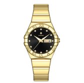 Borasi Majestueus Horloge | Goud&Zwart | 30 M Waterproof | 5 Kleuren | Dag en Datum Aanduiding | Dames Horloges | Cadeau Voor Haar | Cadeau Voor Moeder | Moederdag Cadeau | Cadeau voor Dames