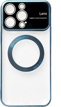 Casemania Coque pour Apple iPhone 15 Pro Max Blauw - Coque arrière en Siliconen avec Protection d'objectif d'appareil photo - Compatible avec Magsafe