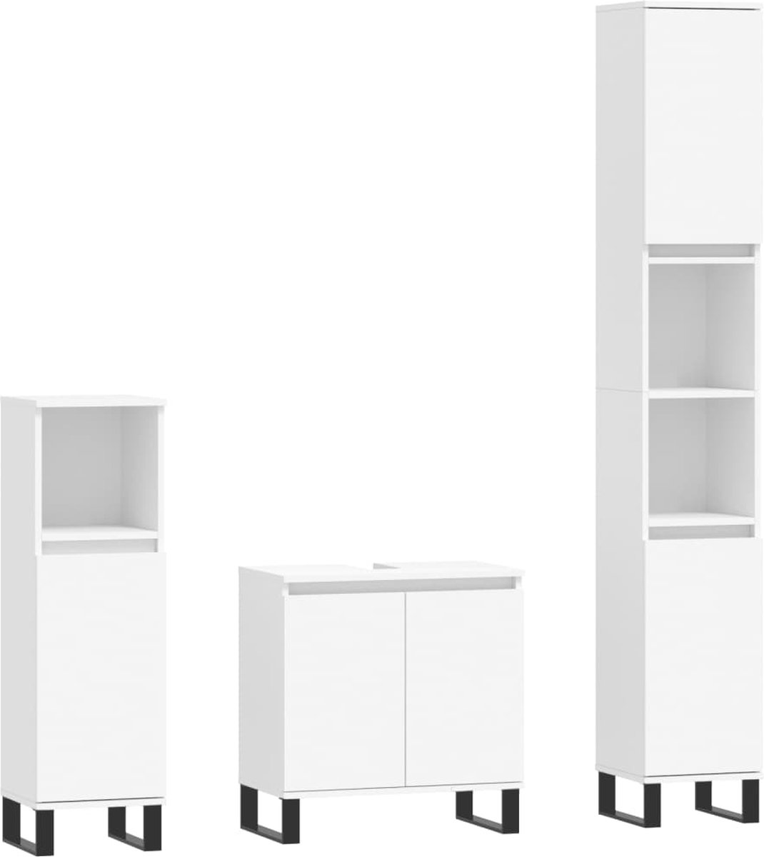 vidaXL - 3-delige - Badkamerkastenset - bewerkt - hout - wit