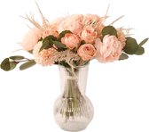 WinQ - Bouquet de fleurs en soie - Livré entièrement relié (hors vase en verre) - Fleurs artificielles dans différentes nuances de rose - Complètement adapté