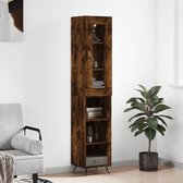 The Living Store Schappenkast Smoked Oak - Hoge Kast 34.5 x 34 x 180 cm - Duurzaam materiaal - voldoende opbergruimte - praktische deur - ijzeren poten