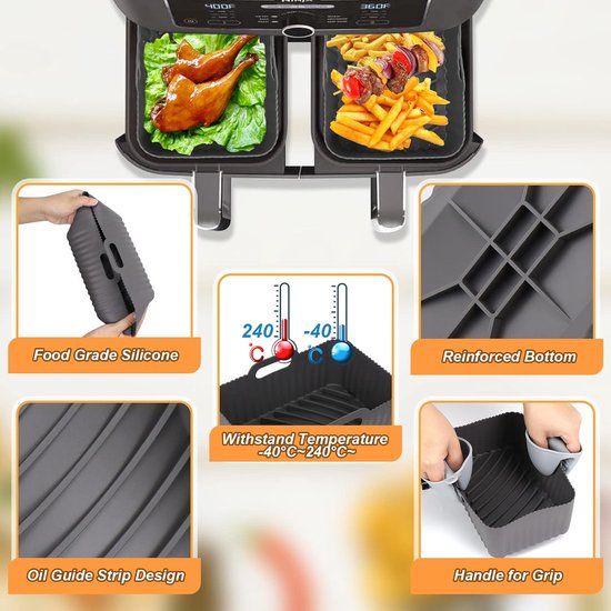 3 Pièces Silicone Moule Air Fryer Accessoires, Friteuse Sans huile Friteuse  Air Chaud Panier Réutilisable Silicone Papier Cuisson Convient Pour Ninja  Double Compartiment Tower T17088 AF300EU AF400EU