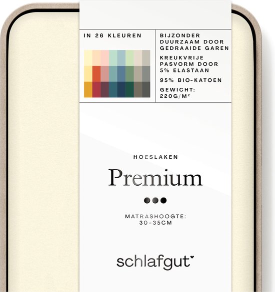 schlafgut Premium drap-housse L - 140x200 - 160x220, 95% de coton organique doux et 5% d’élasthanne, Yellow Light